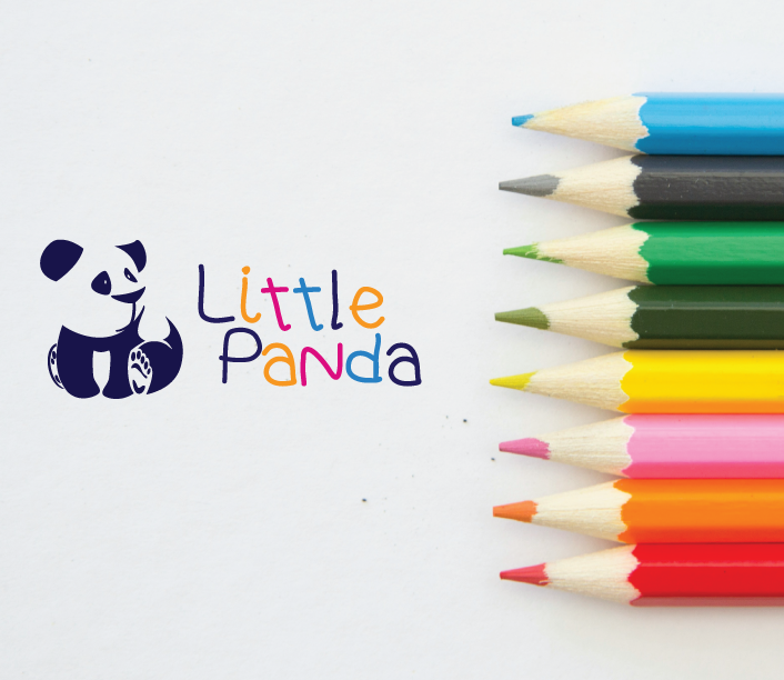 Little Panda logo next to colored pencils